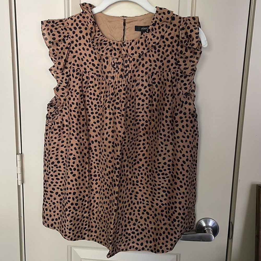 Flutter sleeve silk cotton voile top in leopard dot